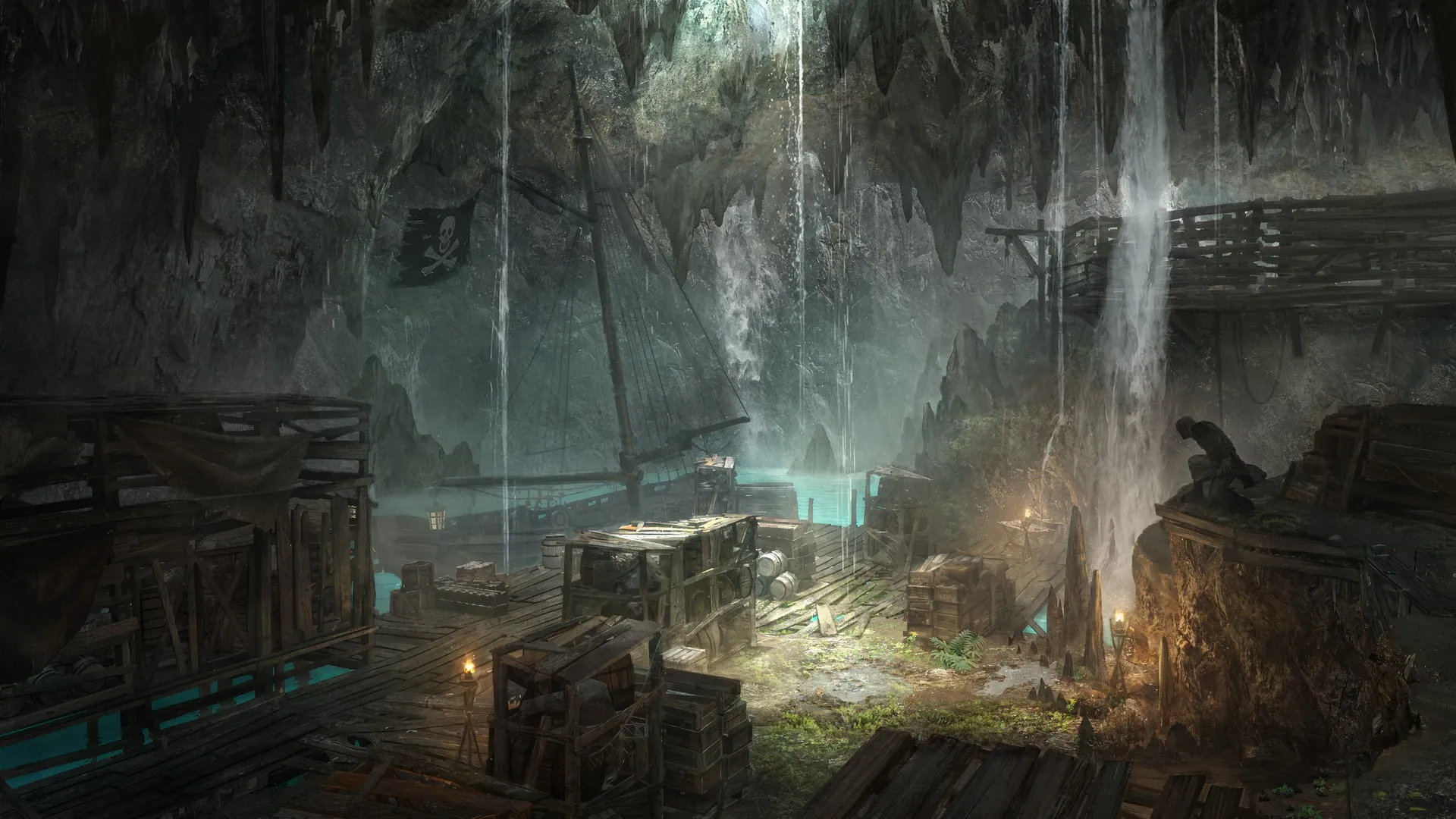 Official Ubisoft Black Flag Resynced smuggler-den concept art.