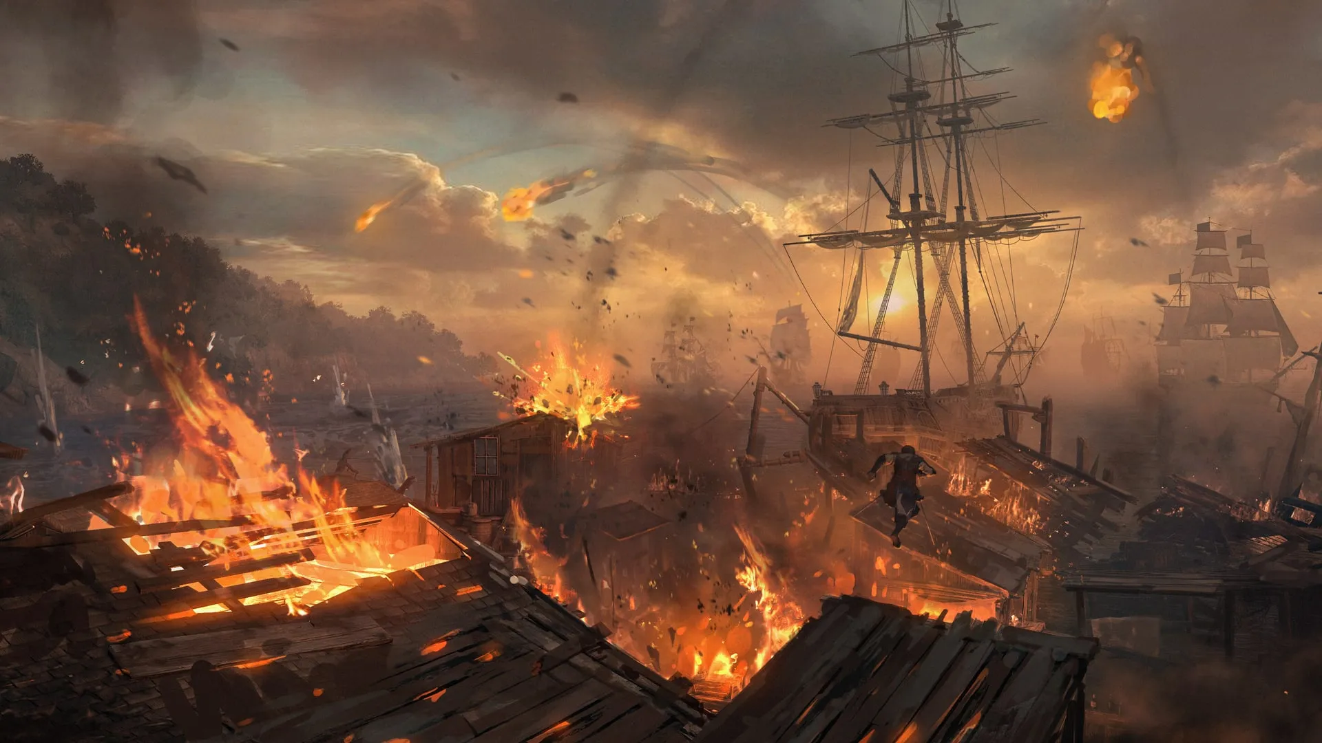 Official Ubisoft Black Flag Resynced concept art of Edward heading toward the Jackdaw.