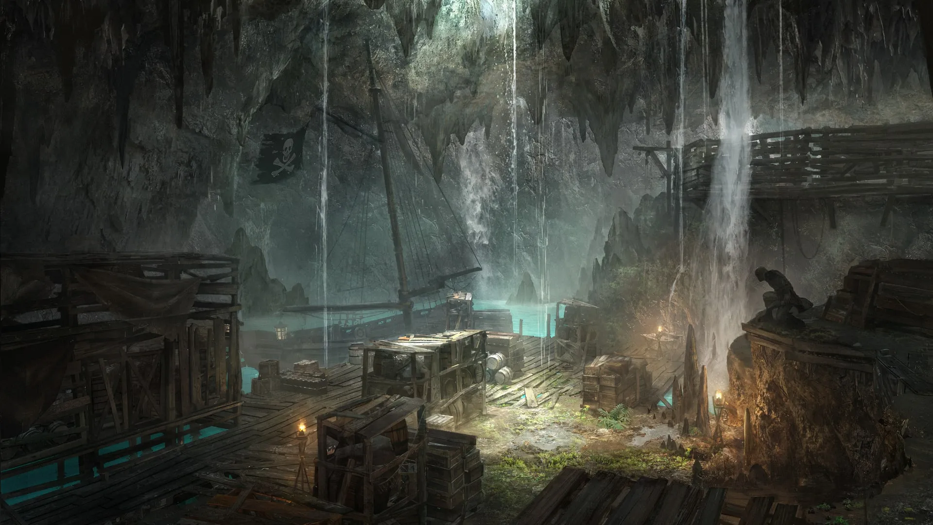 Official Ubisoft Black Flag Resynced smuggler-den concept art.