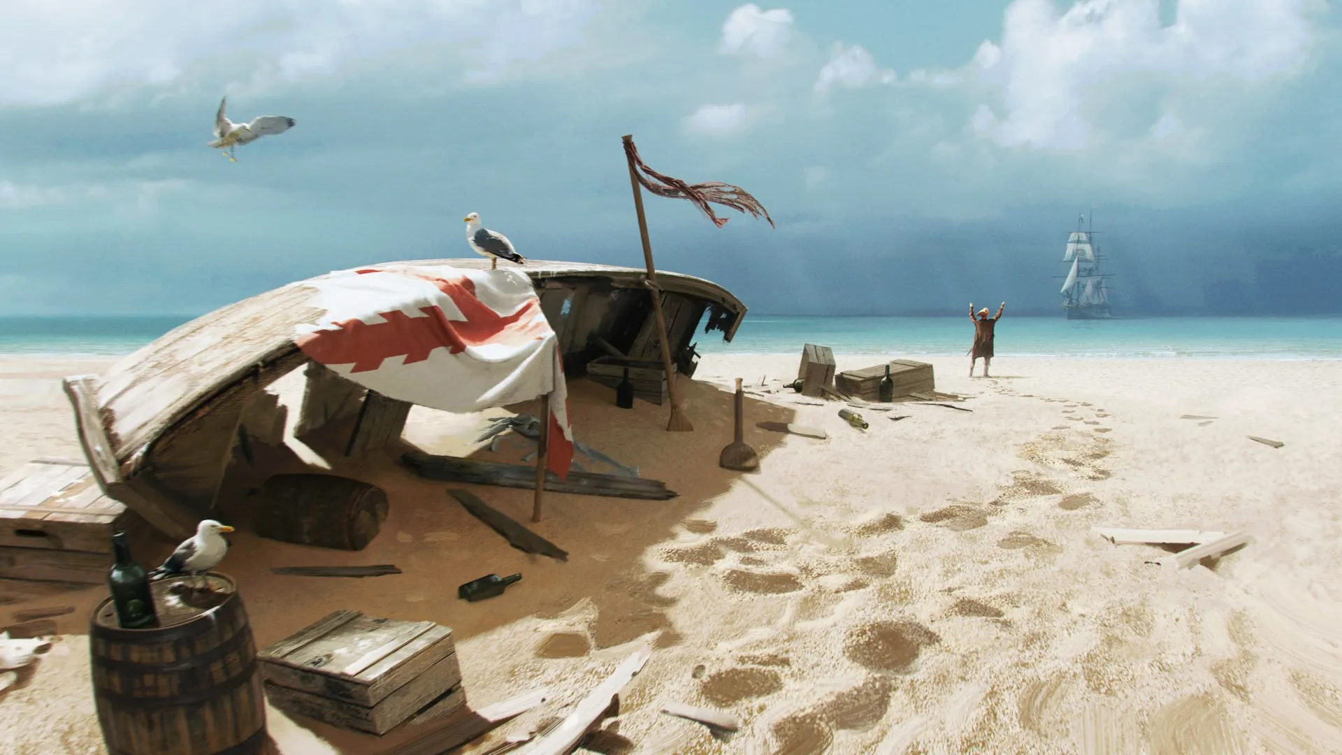 Official Ubisoft Black Flag Resynced shipwreck camp concept art.