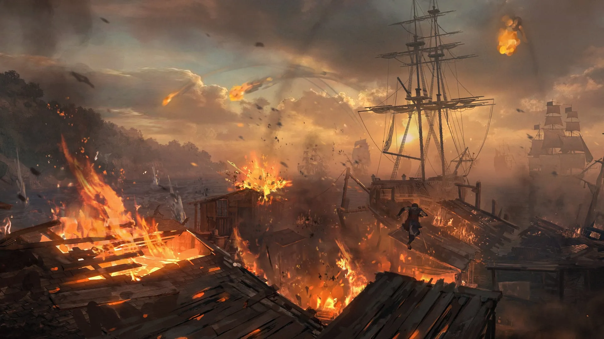 Official Black Flag Resynced concept art of Edward Kenway running toward the Jackdaw.
