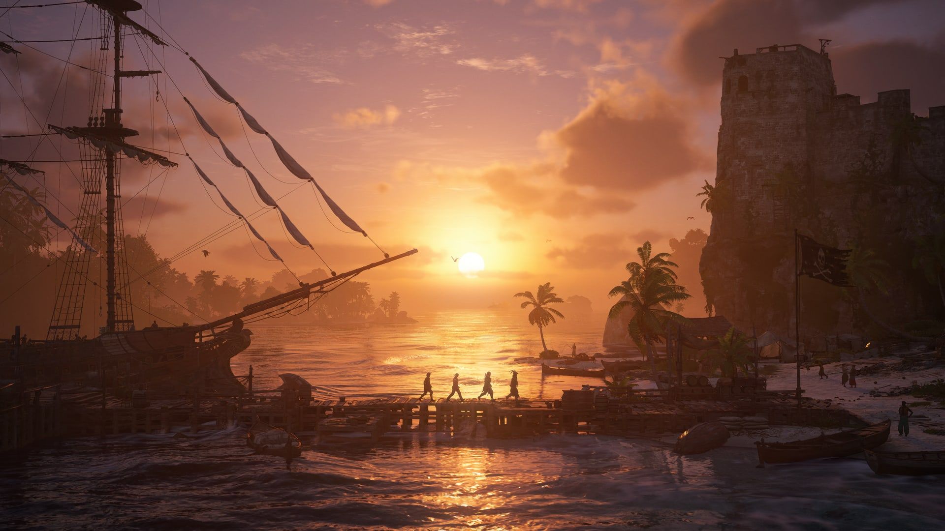 Official Ubisoft Black Flag Resynced Caribbean sunrise screenshot.